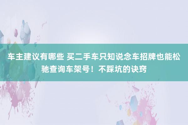 车主建议有哪些 买二手车只知说念车招牌也能松驰查询车架号！不踩坑的诀窍