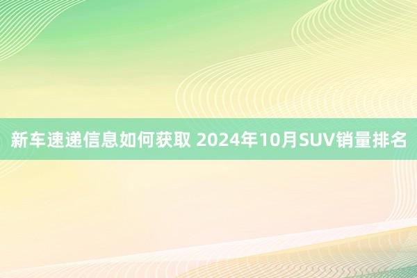 新车速递信息如何获取 2024年10月SUV销量排名