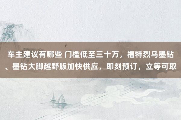 车主建议有哪些 门槛低至三十万，福特烈马墨钻、墨钻大脚越野版加快供应，即刻预订，立等可取