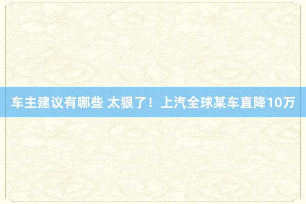 车主建议有哪些 太狠了！上汽全球某车直降10万