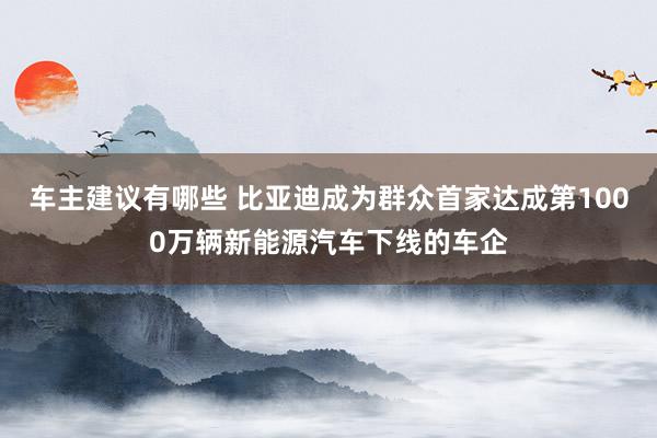 车主建议有哪些 比亚迪成为群众首家达成第1000万辆新能源汽车下线的车企