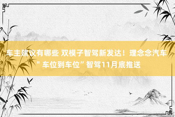 车主建议有哪些 双模子智驾新发达！理念念汽车 ＂车位到车位”智驾11月底推送