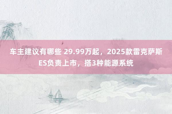 车主建议有哪些 29.99万起，2025款雷克萨斯ES负责上市，搭3种能源系统