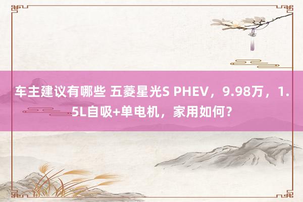 车主建议有哪些 五菱星光S PHEV，9.98万，1.5L自吸+单电机，家用如何？