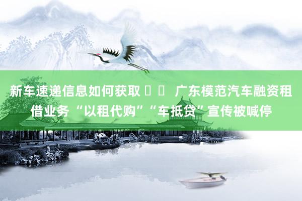 新车速递信息如何获取 		 广东模范汽车融资租借业务 “以租代购”“车抵贷”宣传被喊停