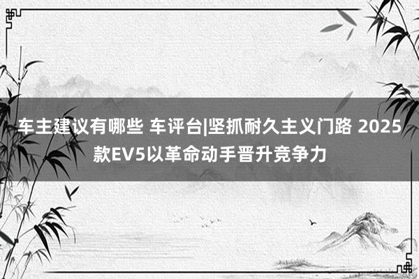 车主建议有哪些 车评台|坚抓耐久主义门路 2025款EV5以革命动手晋升竞争力