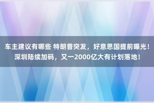 车主建议有哪些 特朗普突发，好意思国提前曝光！深圳陆续加码，又一2000亿大有计划落地！