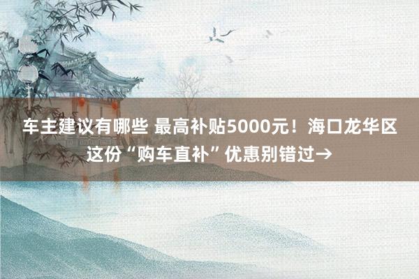 车主建议有哪些 最高补贴5000元！海口龙华区这份“购车直补”优惠别错过→