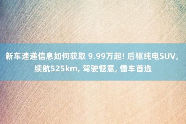 新车速递信息如何获取 9.99万起! 后驱纯电SUV, 续航525km, 驾驶惬意, 懂车首选