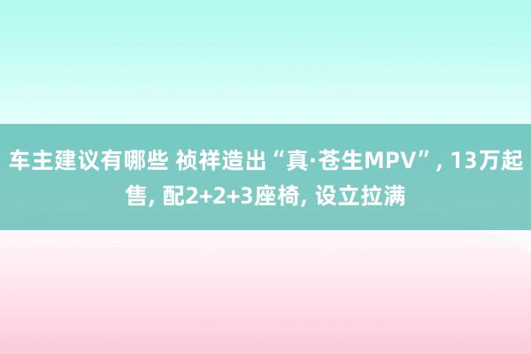 车主建议有哪些 祯祥造出“真·苍生MPV”, 13万起售, 配2+2+3座椅, 设立拉满