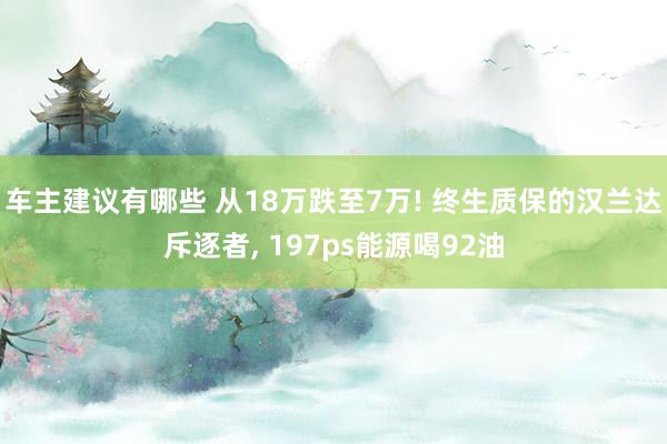 车主建议有哪些 从18万跌至7万! 终生质保的汉兰达斥逐者, 197ps能源喝92油