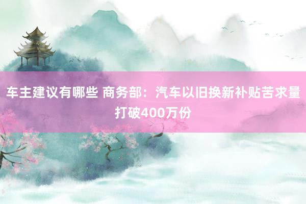 车主建议有哪些 商务部：汽车以旧换新补贴苦求量打破400万份