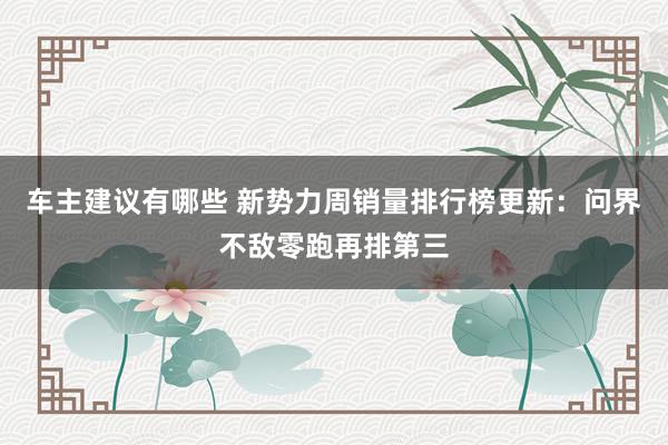 车主建议有哪些 新势力周销量排行榜更新：问界不敌零跑再排第三