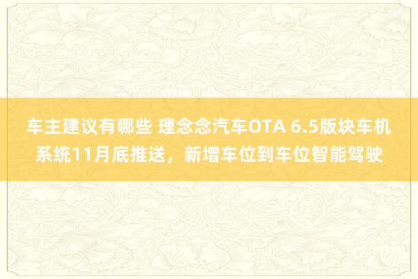 车主建议有哪些 理念念汽车OTA 6.5版块车机系统11月底推送，新增车位到车位智能驾驶