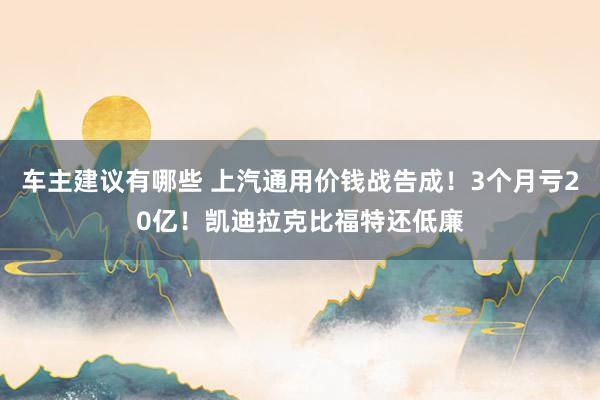 车主建议有哪些 上汽通用价钱战告成！3个月亏20亿！凯迪拉克比福特还低廉