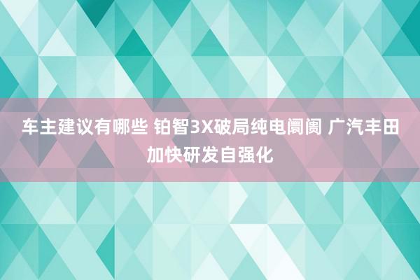 车主建议有哪些 铂智3X破局纯电阛阓 广汽丰田加快研发自强化