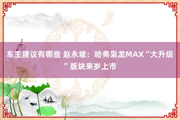 车主建议有哪些 赵永坡：哈弗枭龙MAX“大升级”版块来岁上市