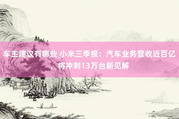 车主建议有哪些 小米三季报：汽车业务营收近百亿，将冲刺13万台新见解